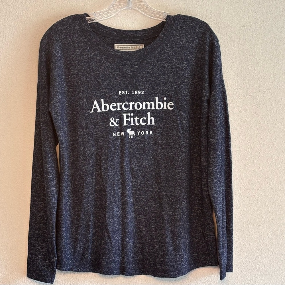 Abercrombie & Fitch Women's Heathered Navy Crewneck Long Sleeve Shirt SZ Small